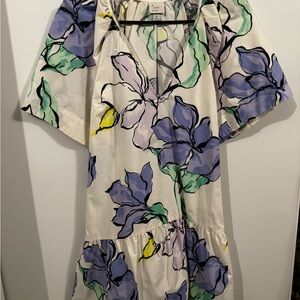 A New Day Floral Mini Dress - Cream, Purple, Green